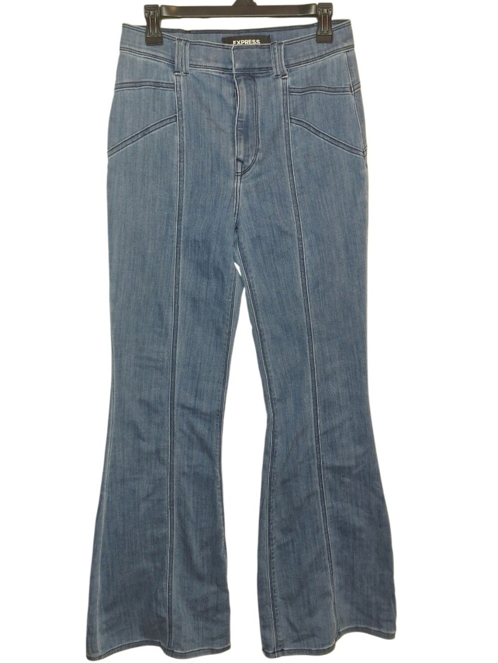Express Cotton Blend Super Stretch High Rise Bell Flare Hippie Rodeo Jeans 4R